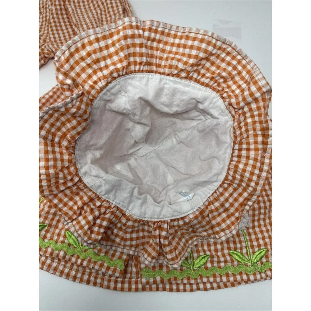 Vintage Cradle Togs Baby Girl Orange Gingham Dress Flower Bee Outfit w/ hat 12M